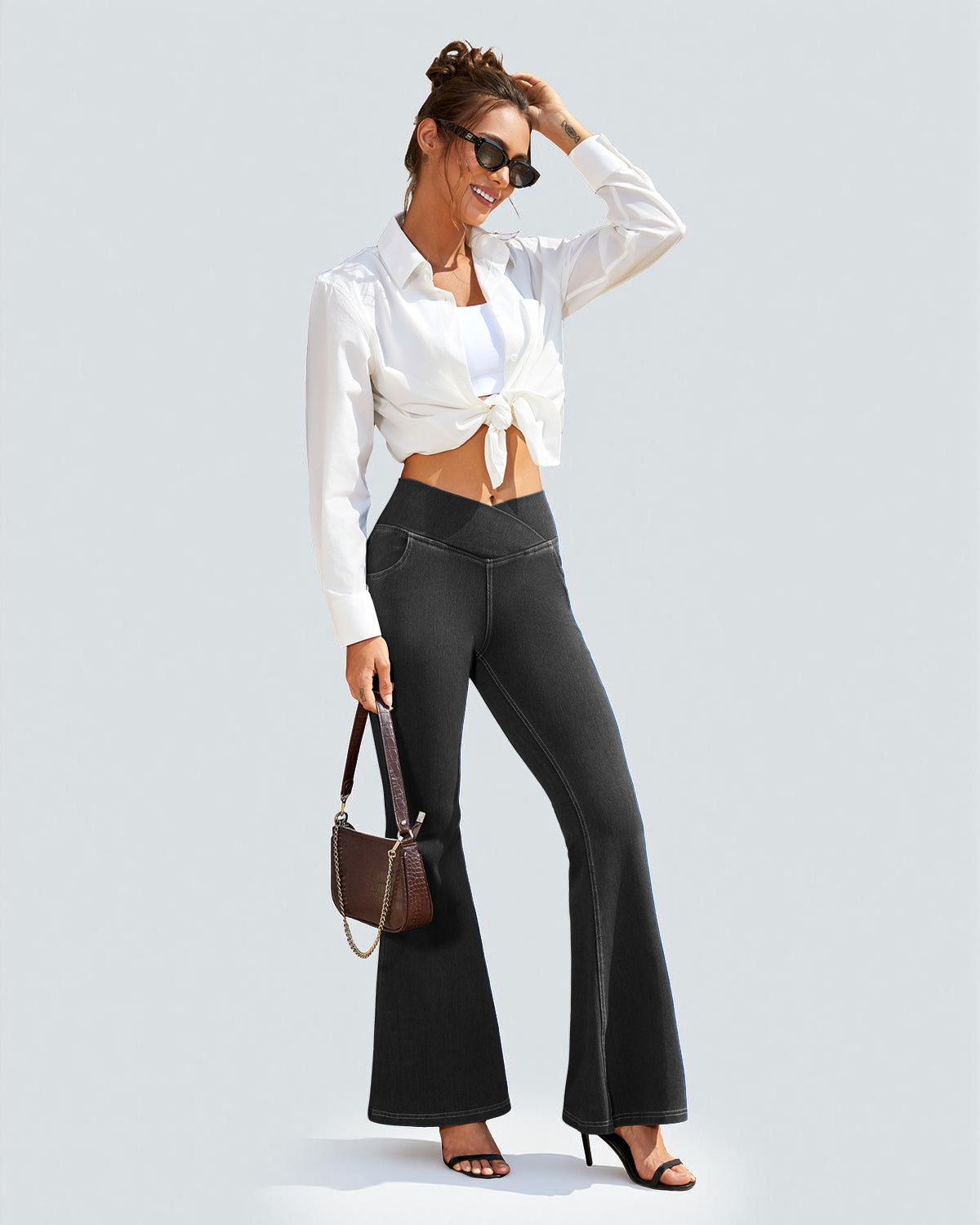 Crossover High Waist Flare Jeans