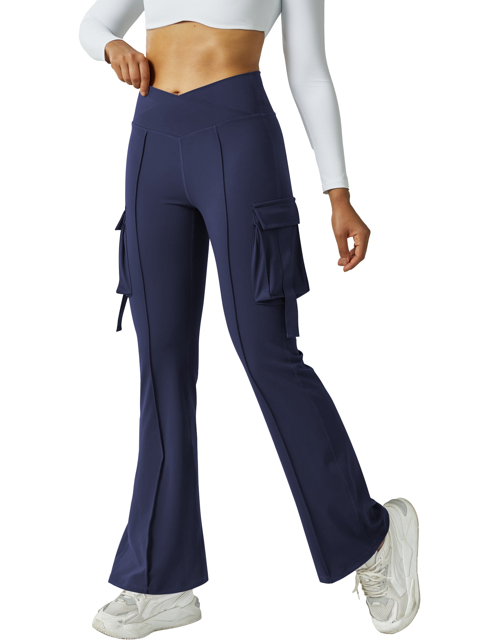 V Waist Cargo Flare Pants