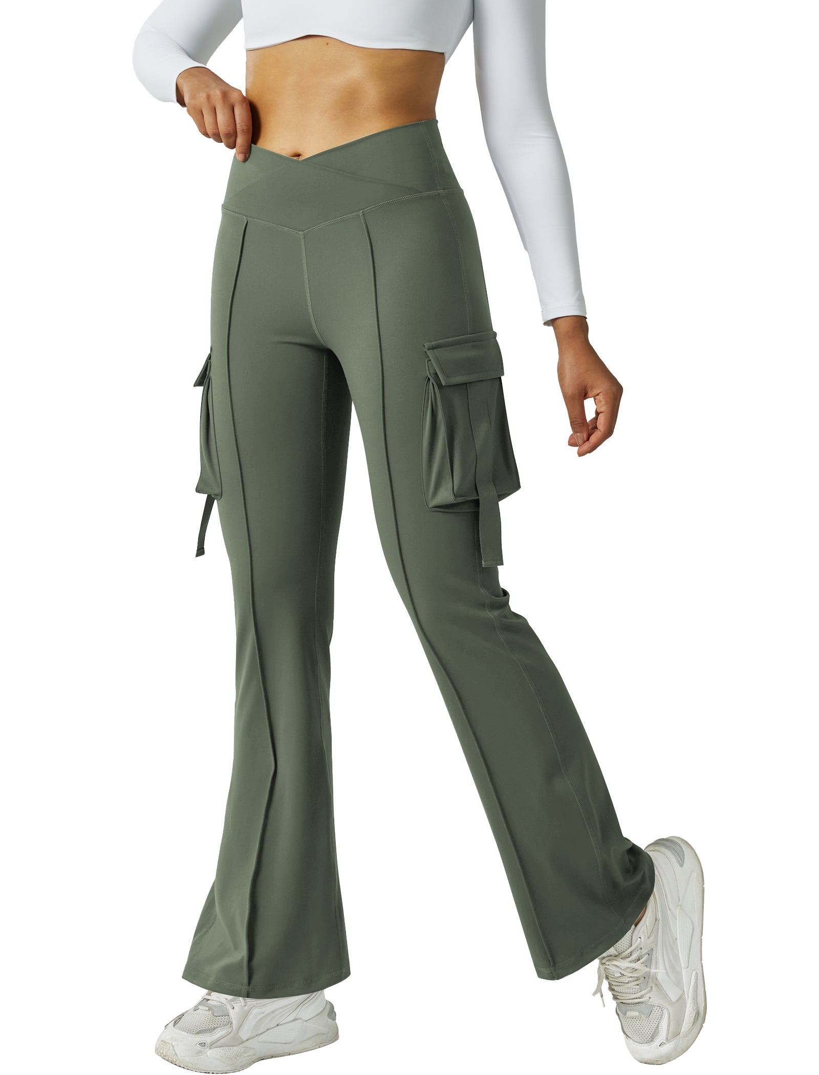 V Waist Cargo Flare Pants