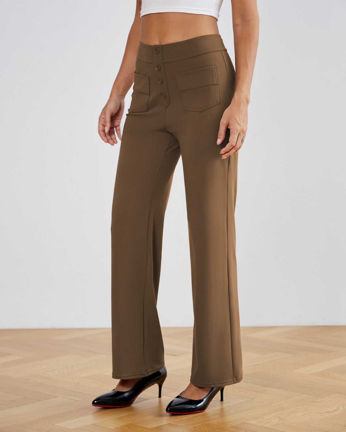 SwanSoft™ Multi-Button Straight Trousers