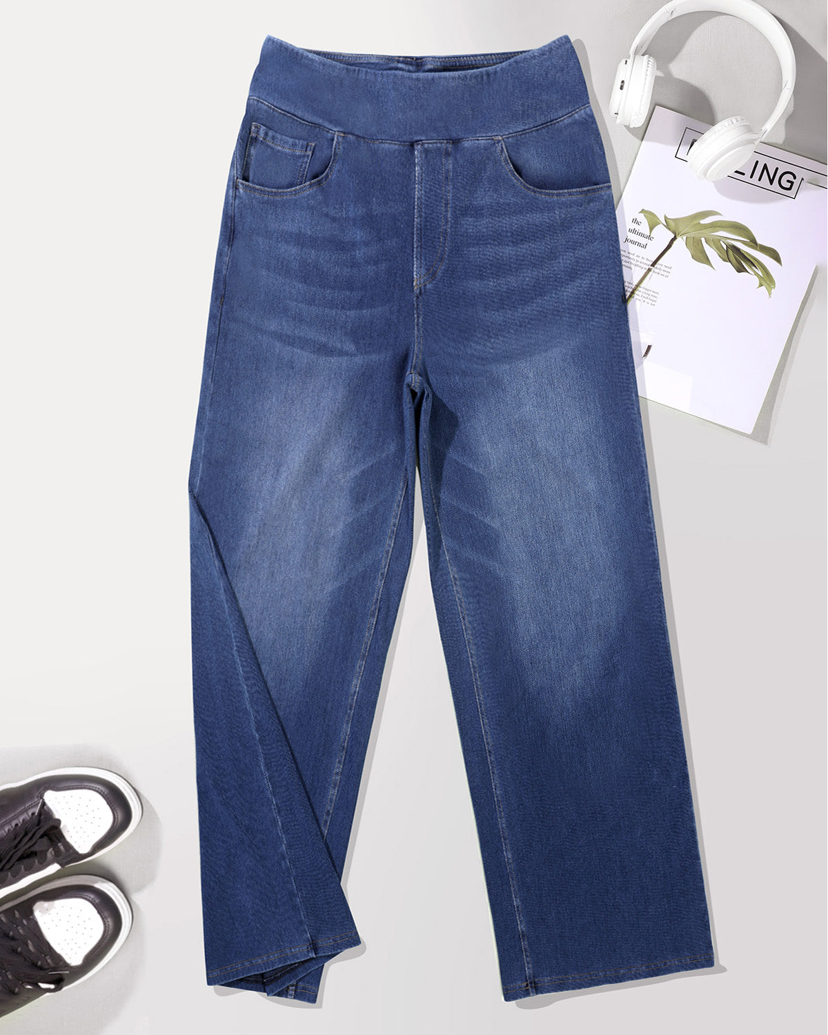 Elastic Pull-On Wide Jeans