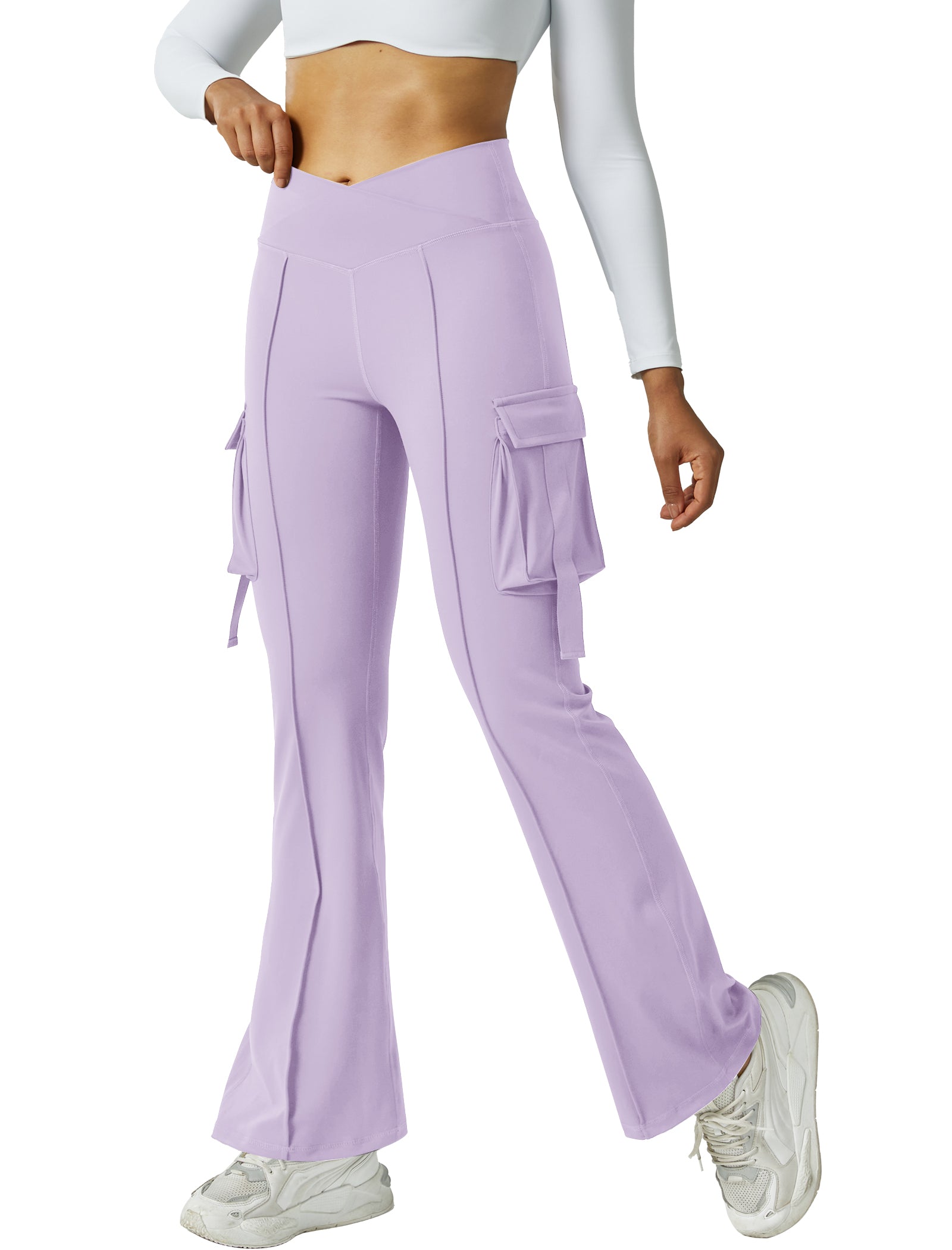 V Waist Cargo Flare Pants