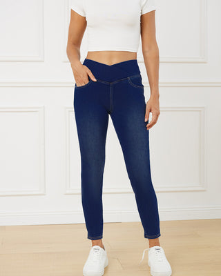 Crossover Waist Stretch Denim Jeggings