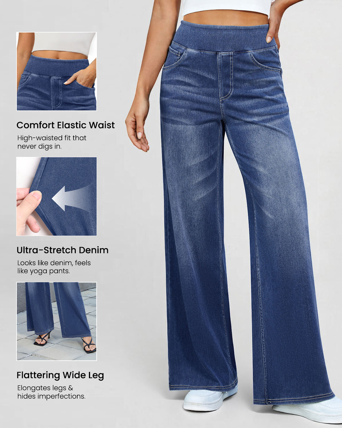 Elastic Pull-On Wide Jeans