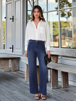 Symmetrical Patch-Pocket Wide Leg Denim