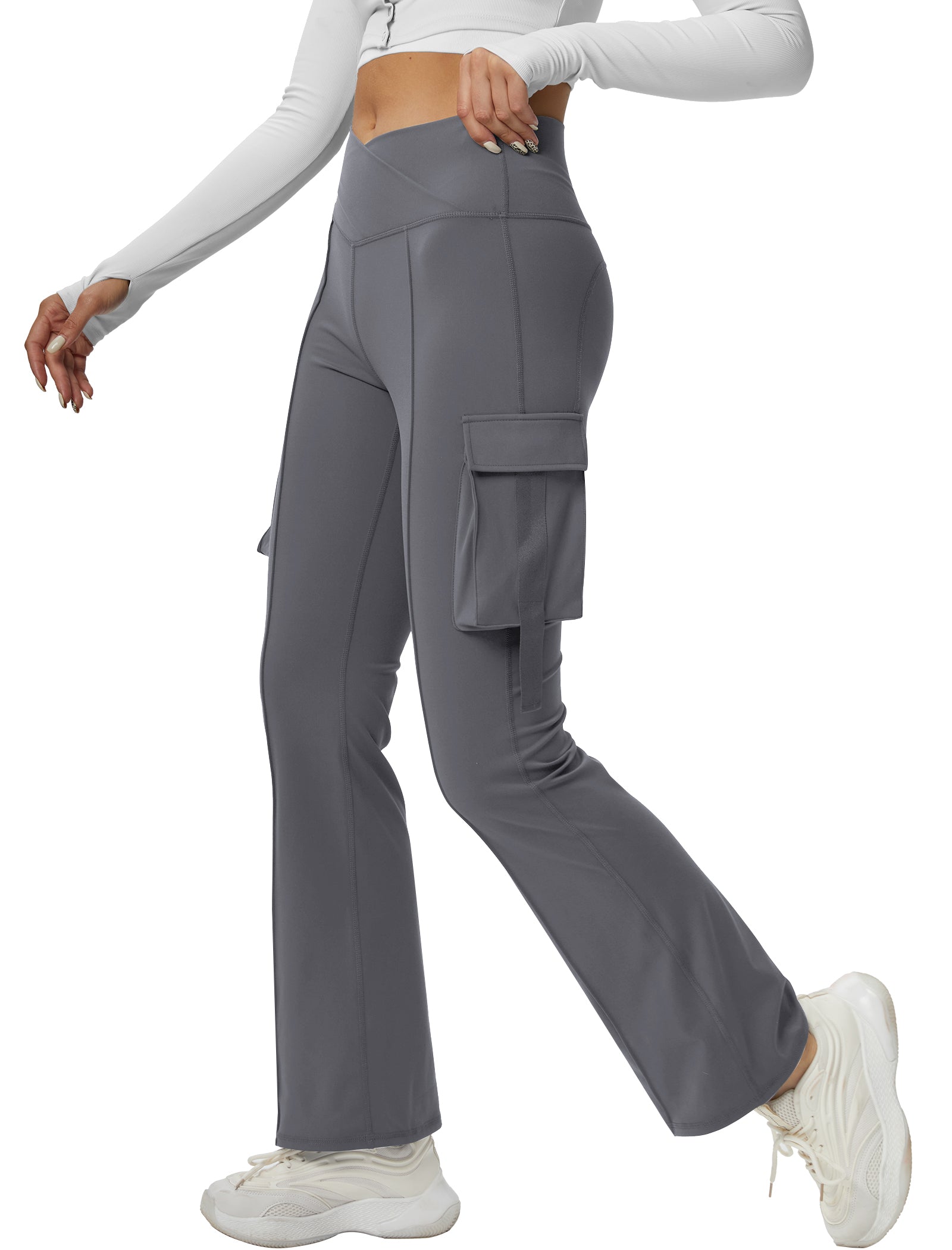 V Waist Cargo Flare Pants