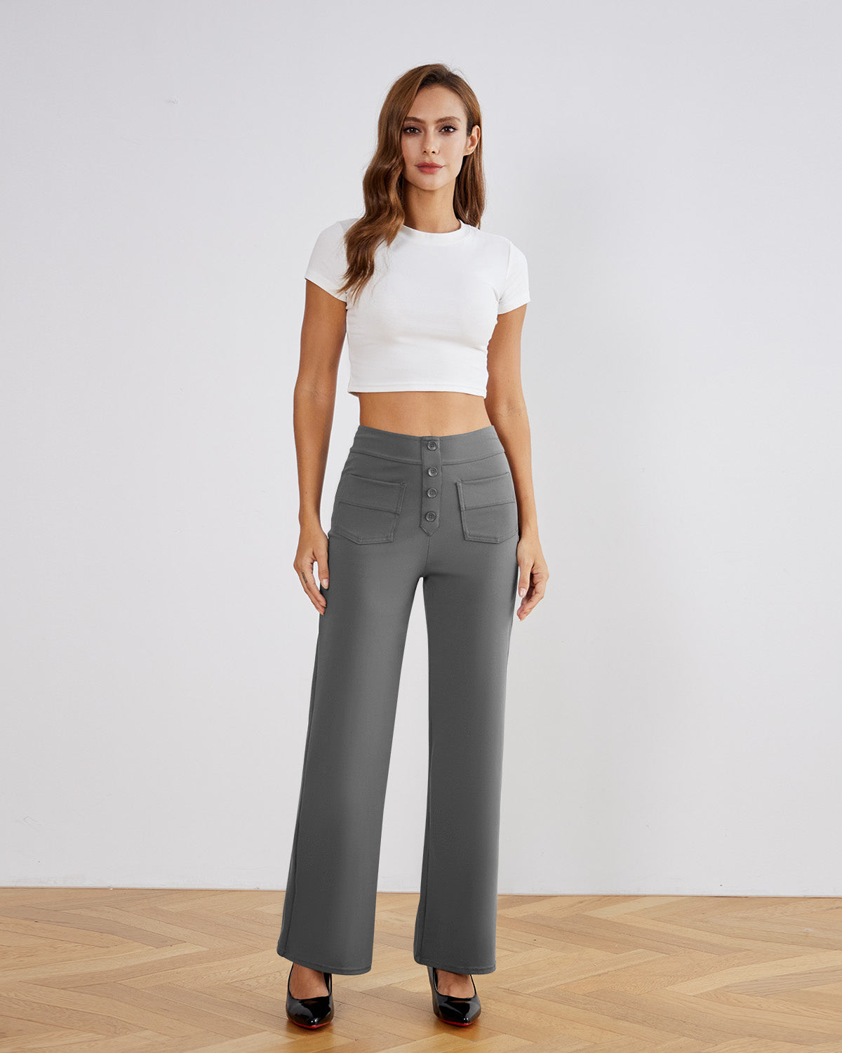 SwanSoft™ Multi-Button Straight Trousers
