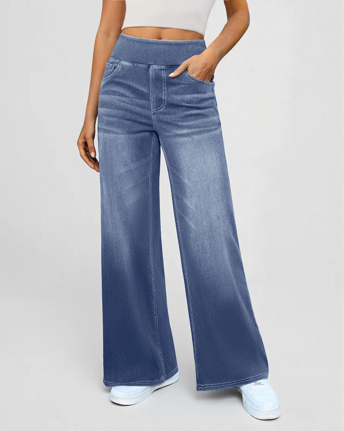 Elastic Pull-On Wide Jeans