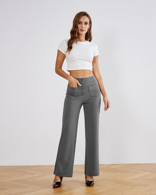 SwanSoft™ Multi-Button Straight Trousers