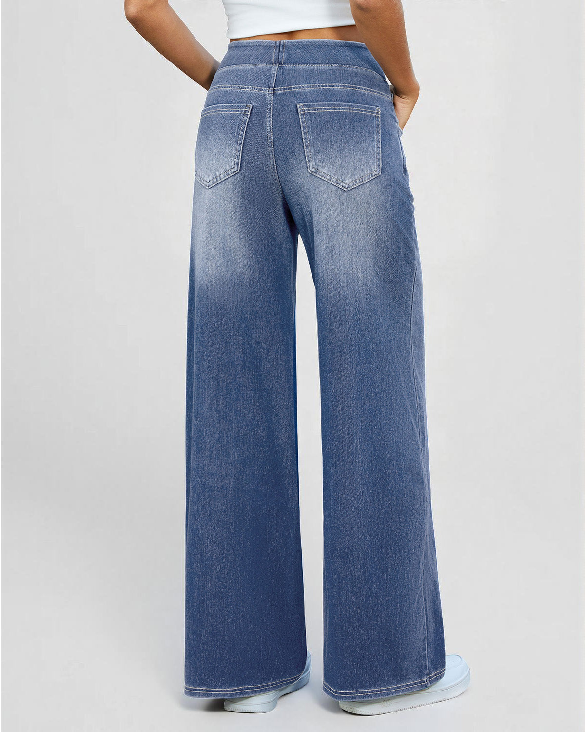 Elastic Pull-On Wide Jeans