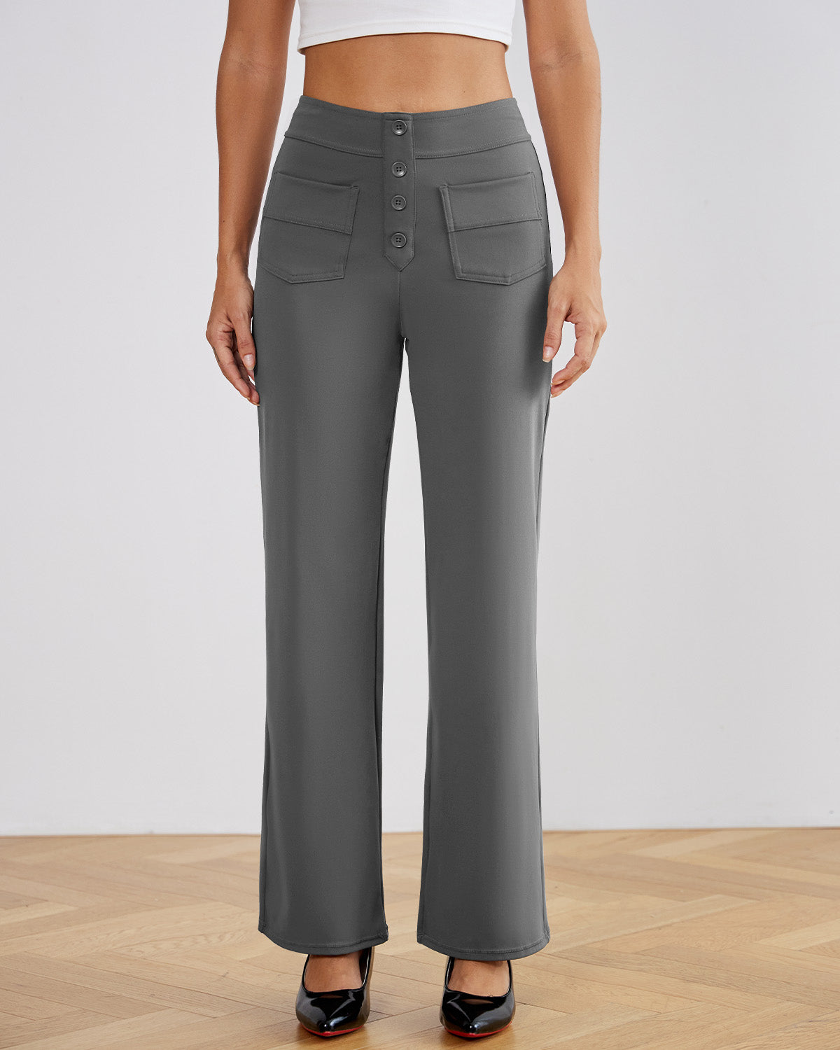 SwanSoft™ Multi-Button Straight Trousers