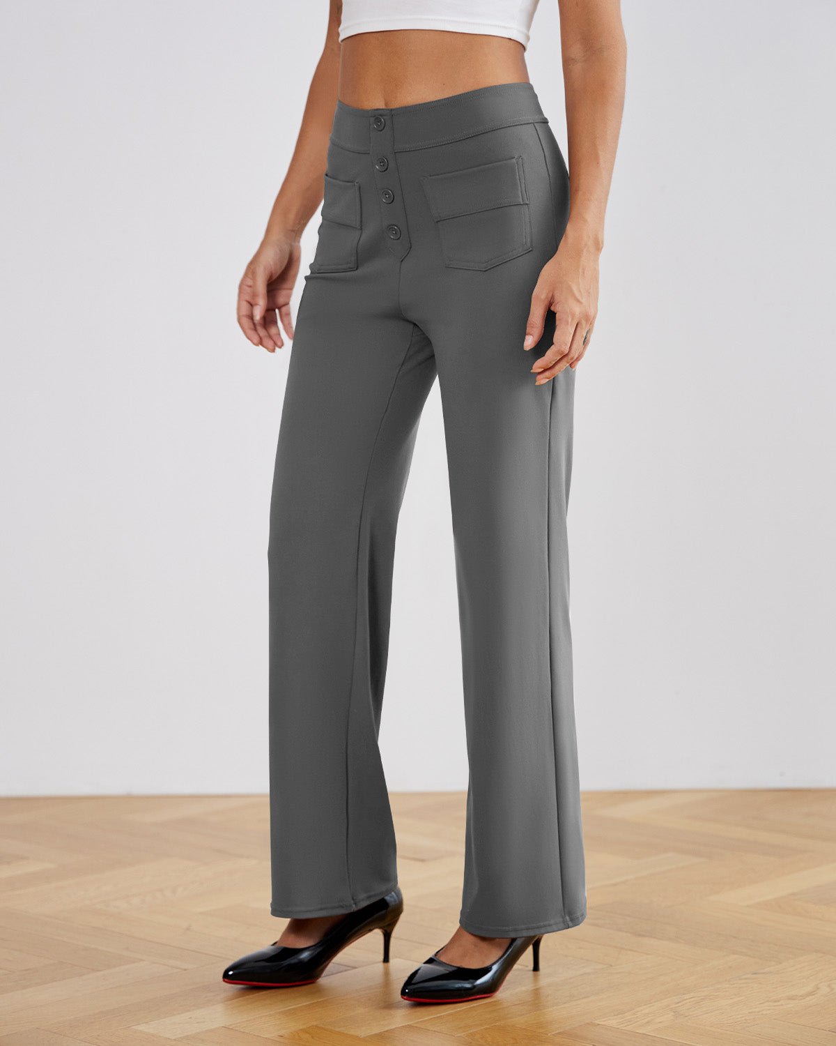 SwanSoft™ Multi-Button Straight Trousers
