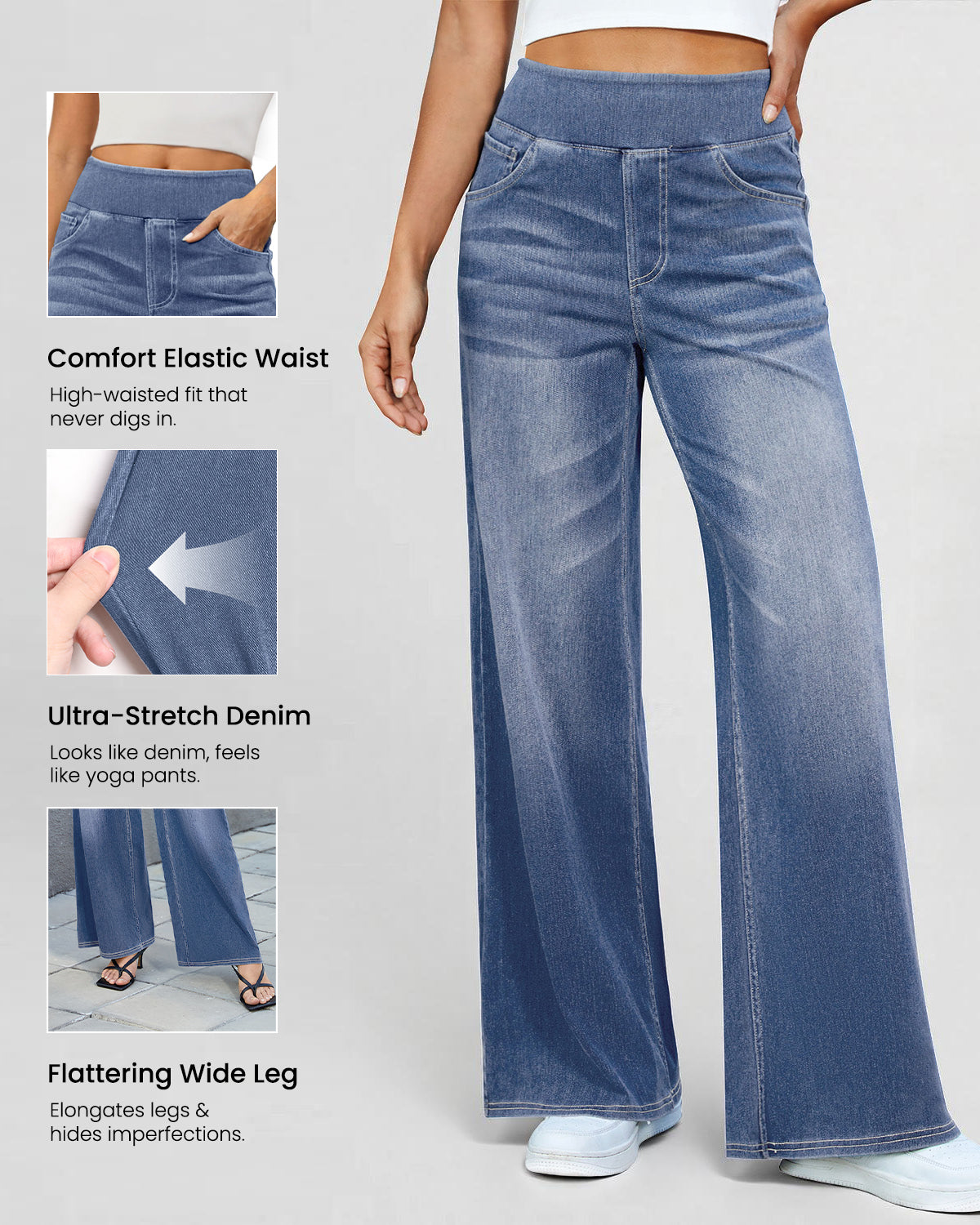 Elastic Pull-On Wide Jeans