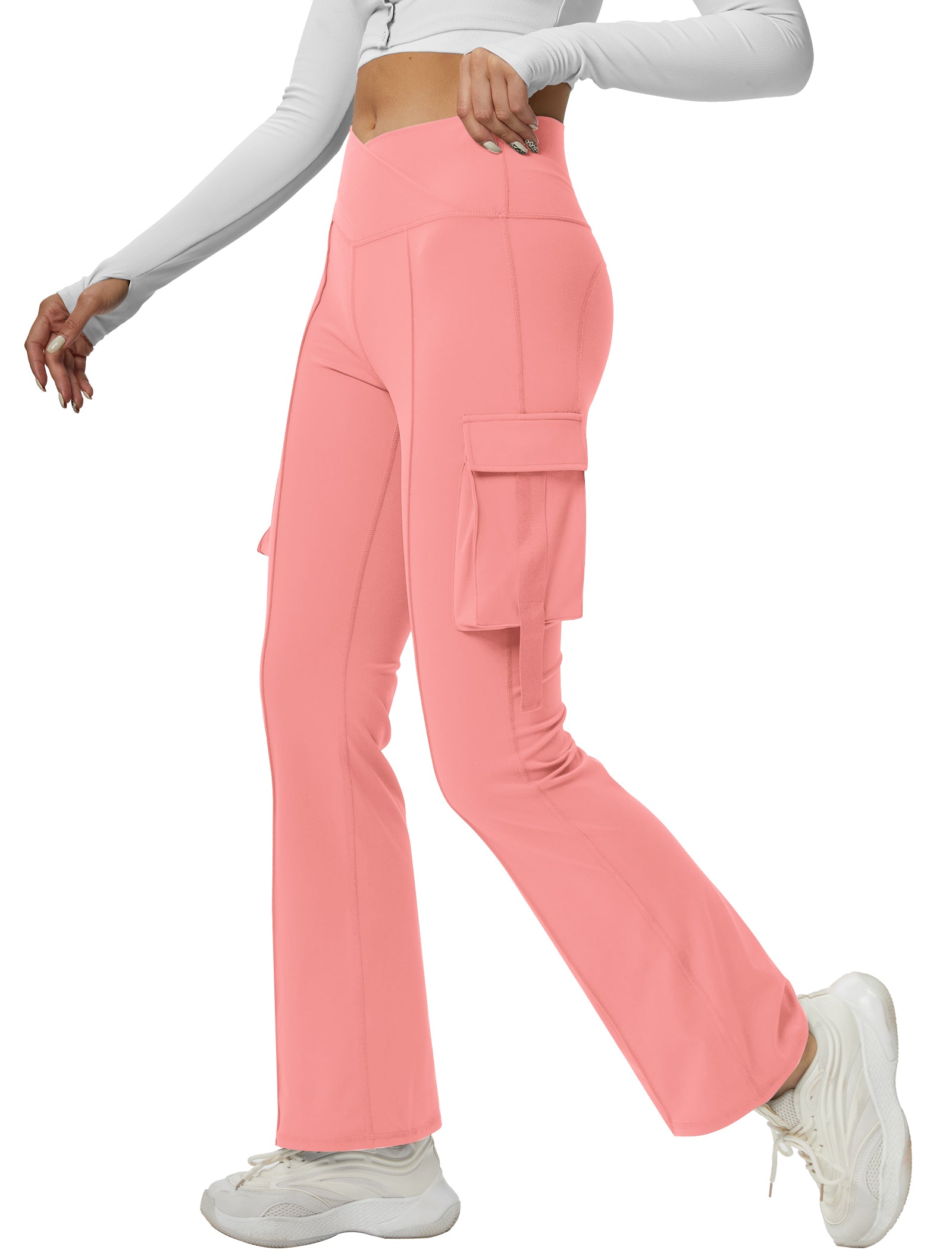 V Waist Cargo Flare Pants