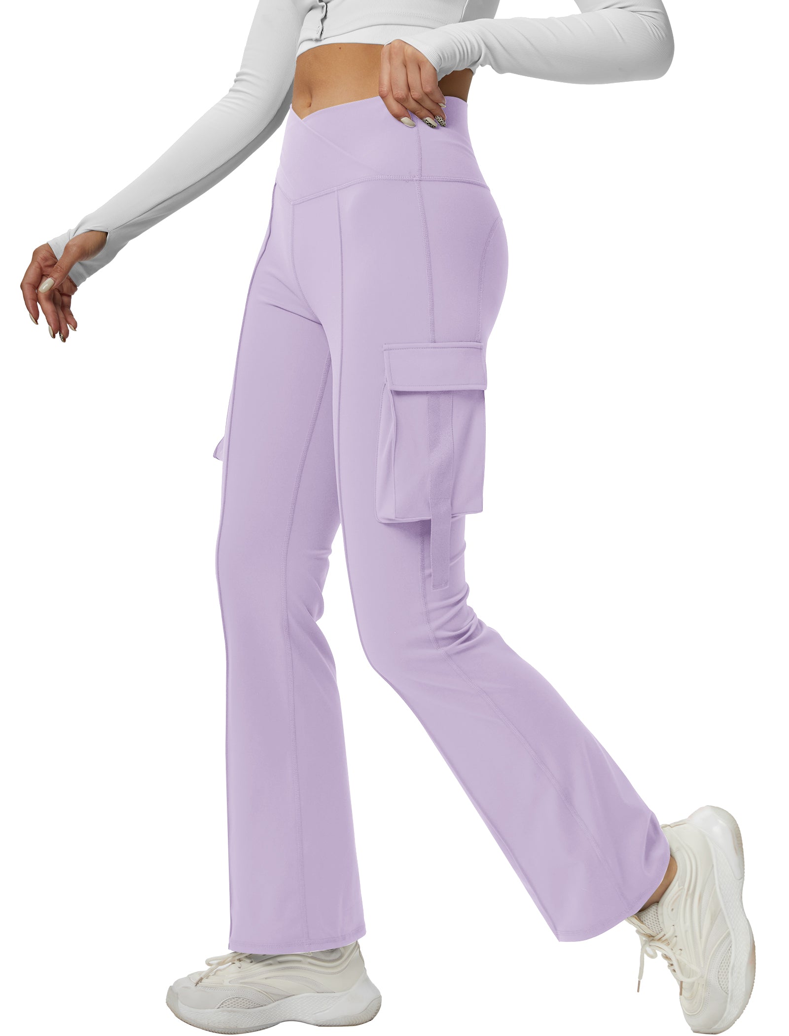 V Waist Cargo Flare Pants