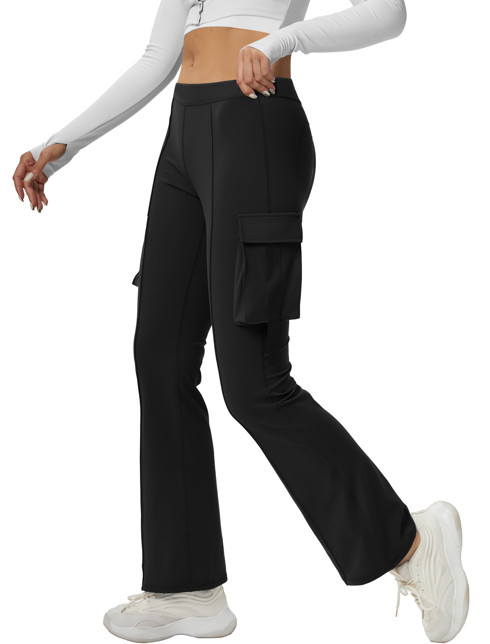 V Waist Cargo Flare Pants