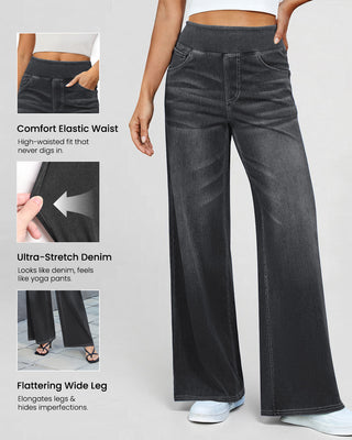 Elastic Pull-On Wide Jeans