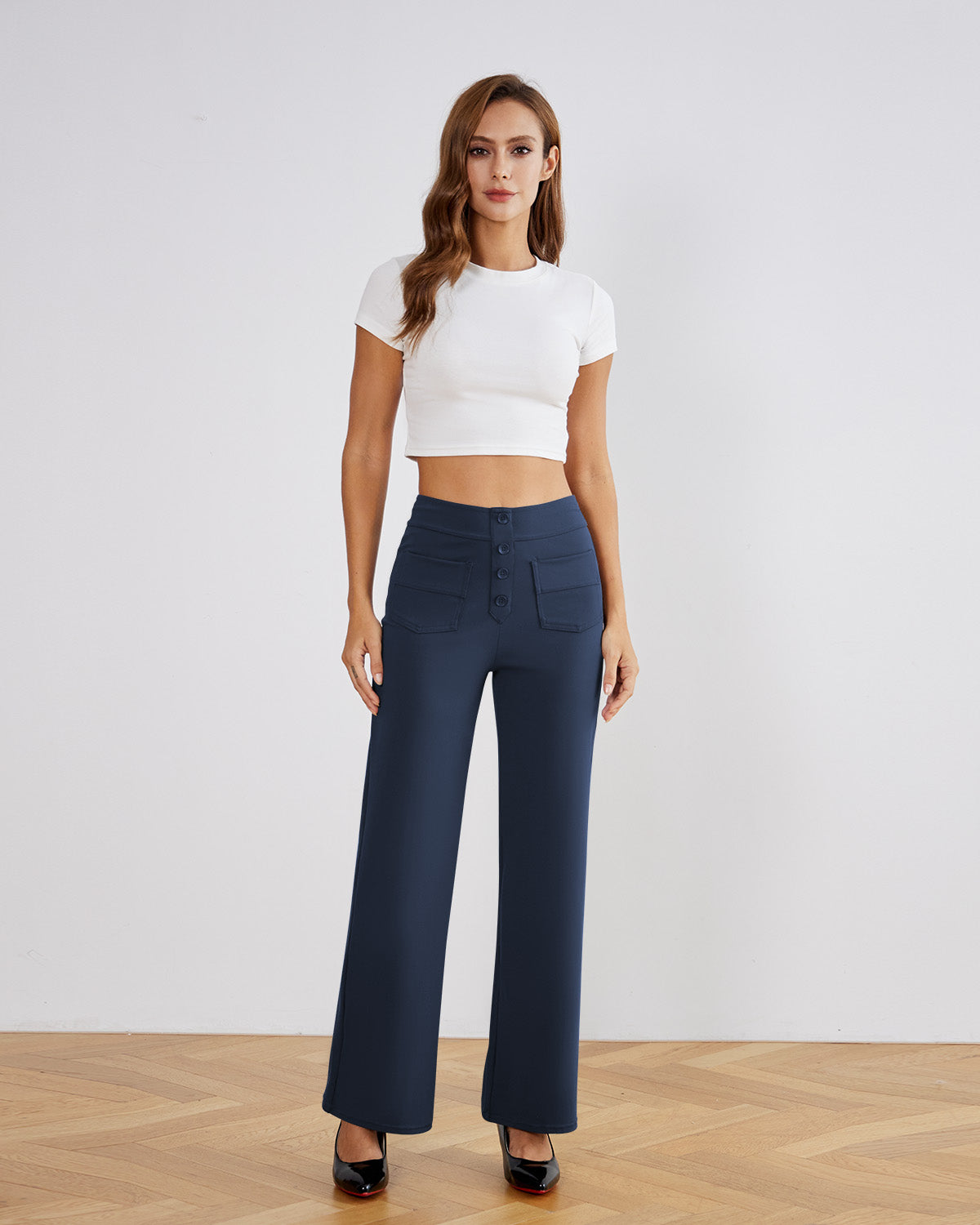 SwanSoft™ Multi-Button Straight Trousers