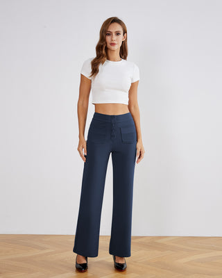 SwanSoft™ Multi-Button Straight Trousers