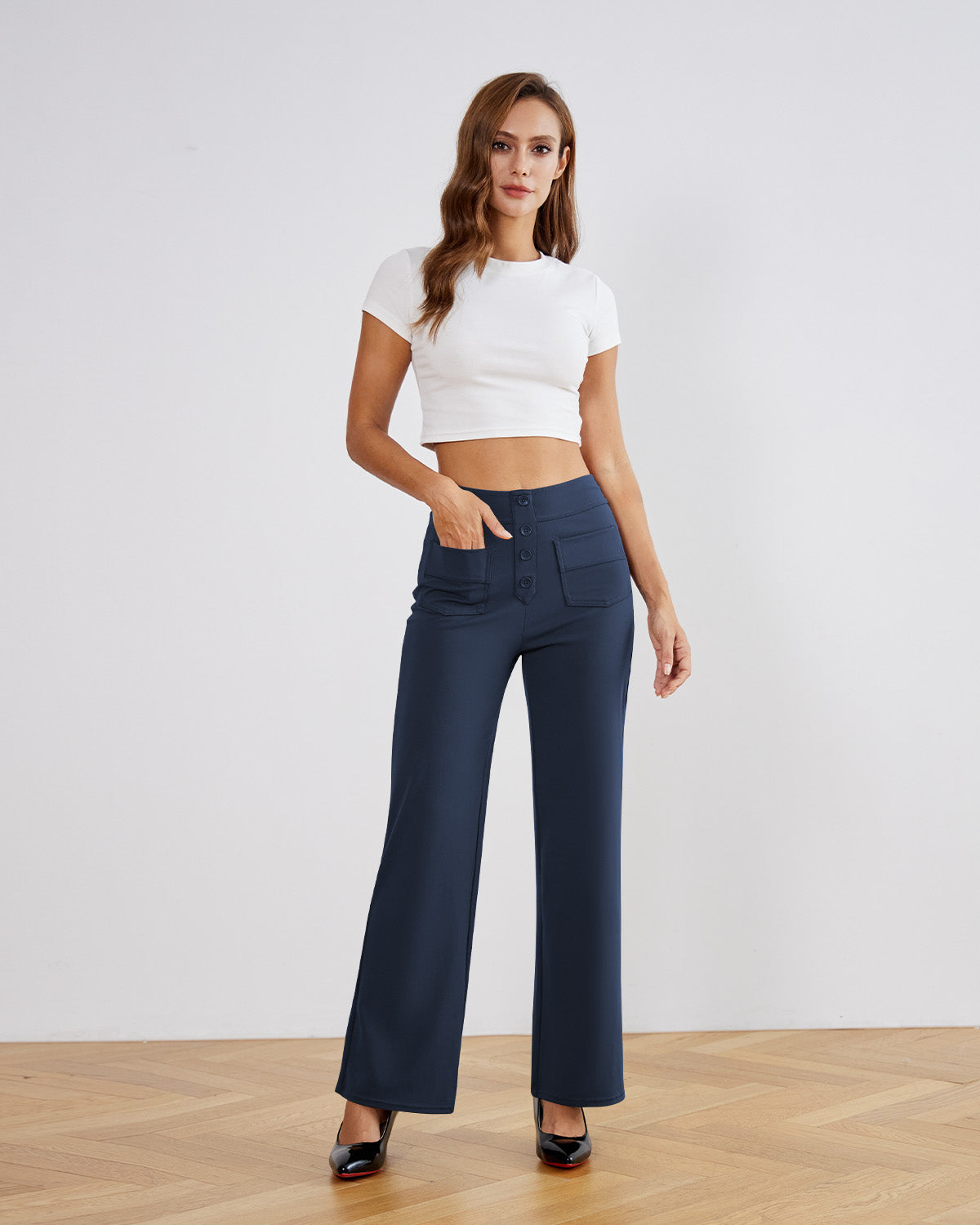 SwanSoft™ Multi-Button Straight Trousers
