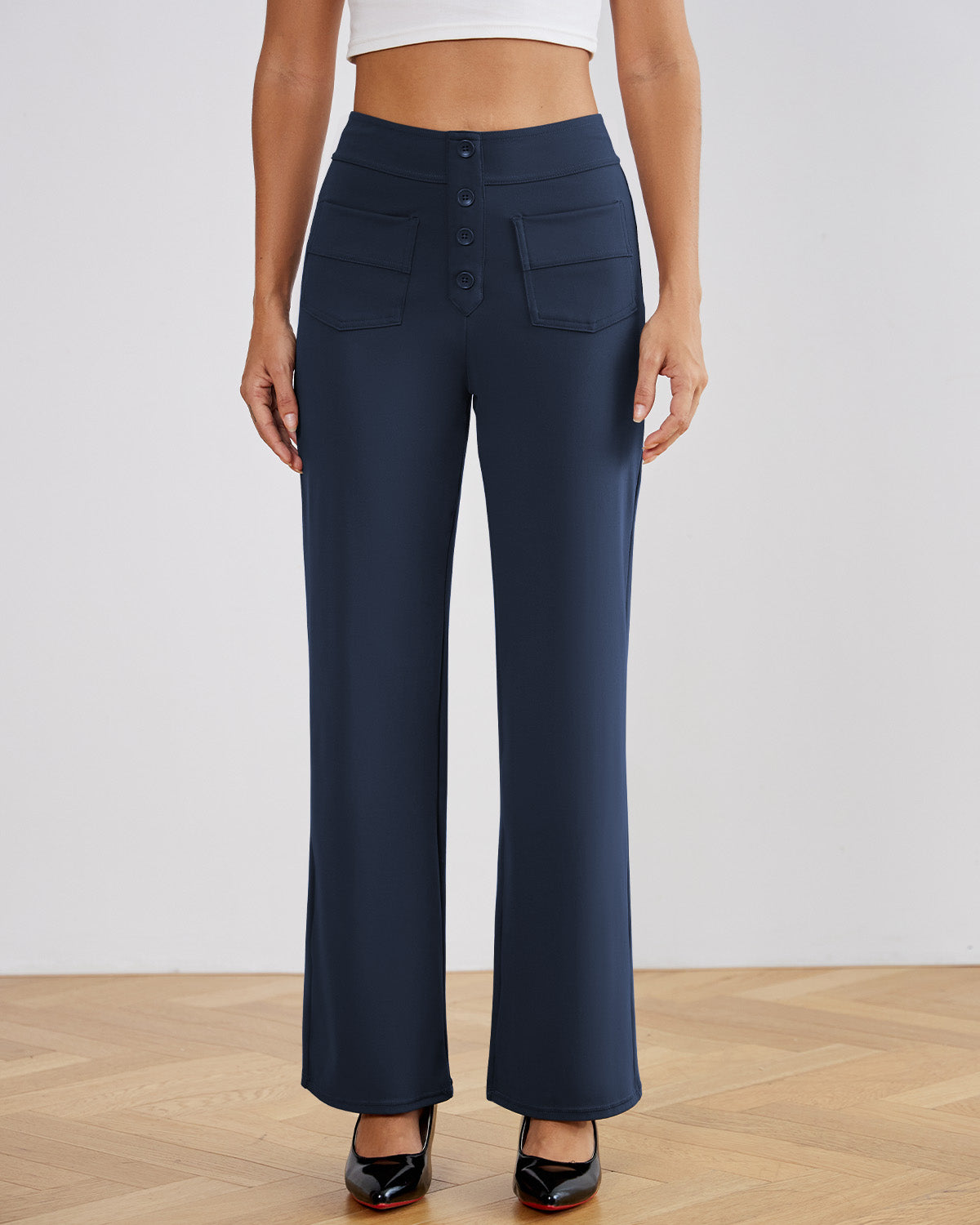 SwanSoft™ Multi-Button Straight Trousers