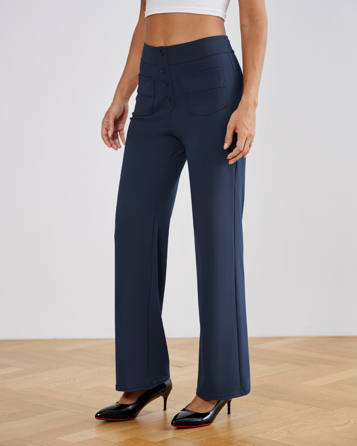 SwanSoft™ Multi-Button Straight Trousers