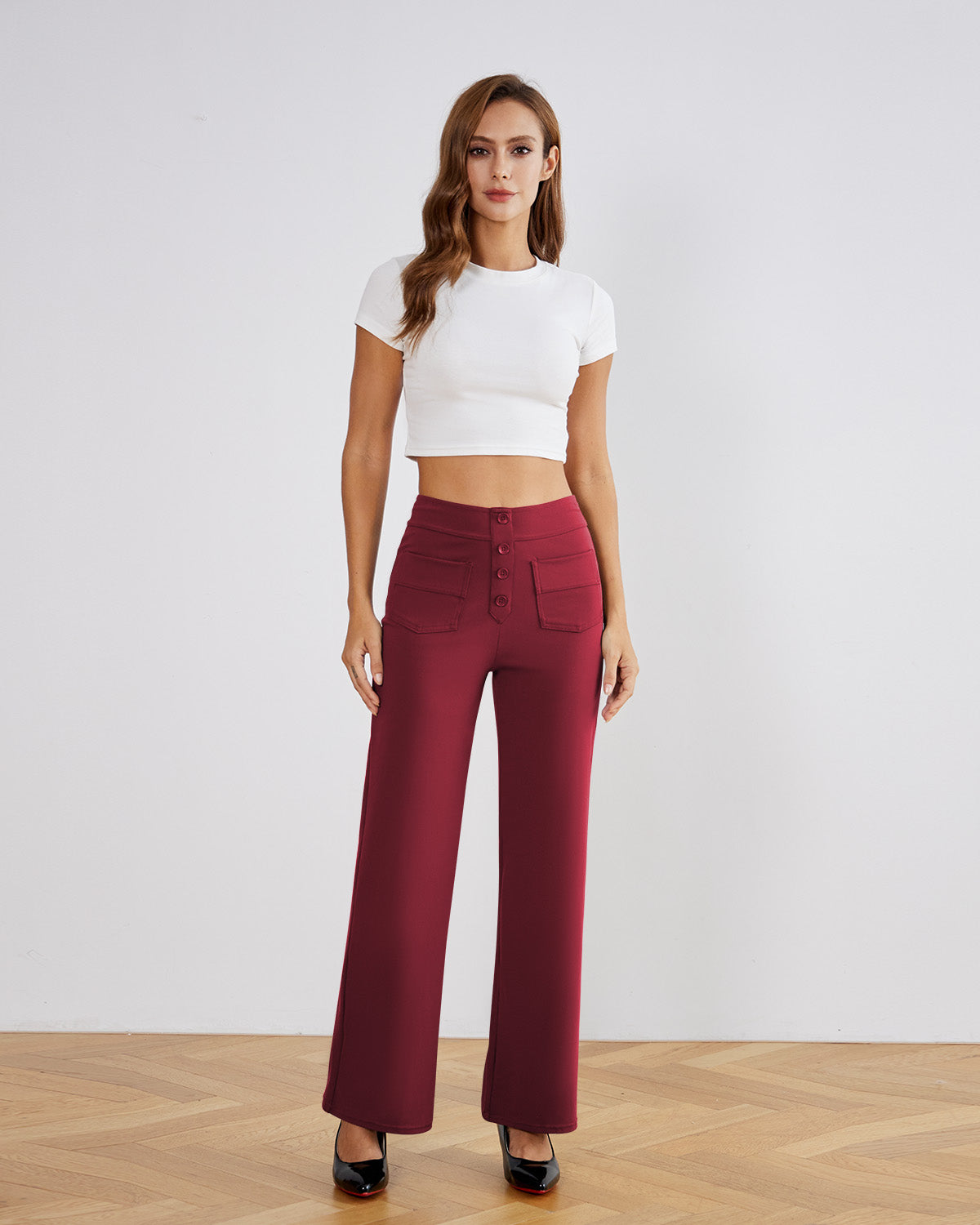 SwanSoft™ Multi-Button Straight Trousers