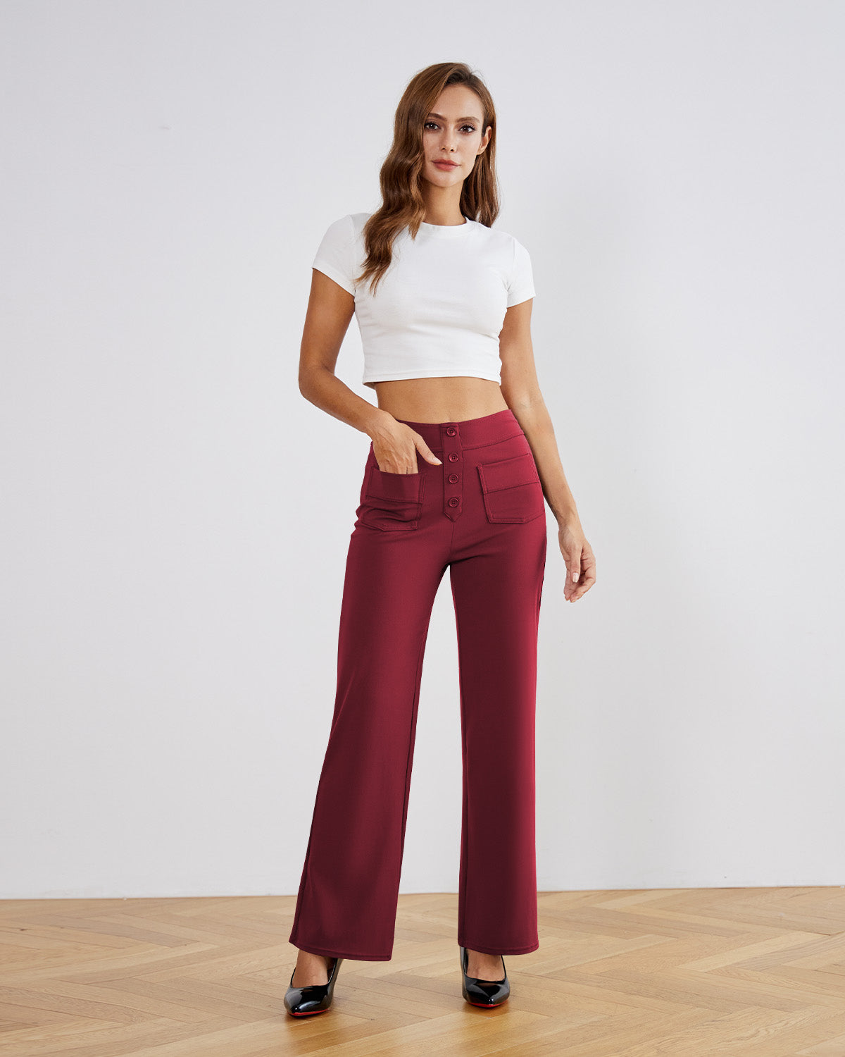 SwanSoft™ Multi-Button Straight Trousers