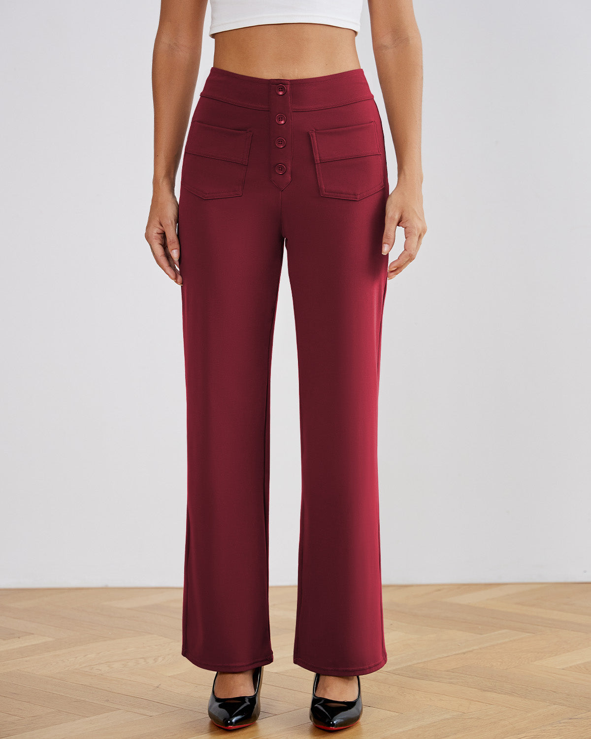 SwanSoft™ Multi-Button Straight Trousers
