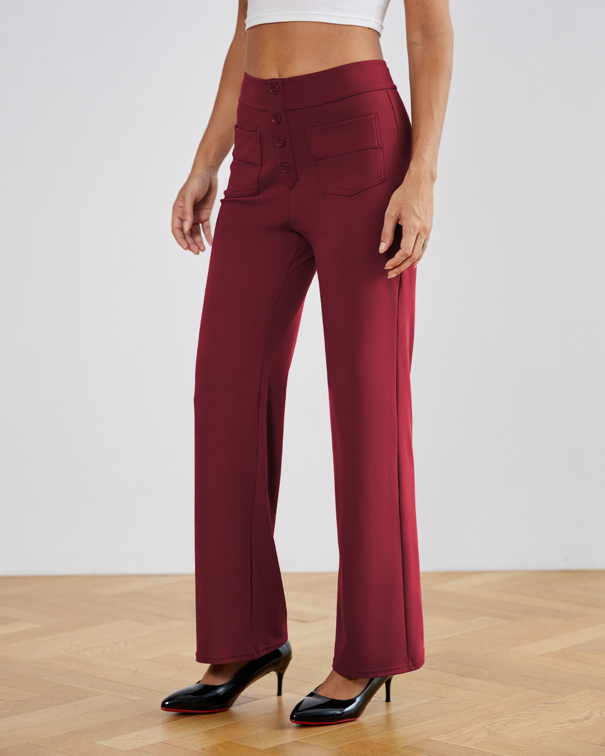 SwanSoft™ Multi-Button Straight Trousers