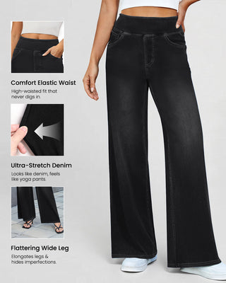 Elastic Pull-On Wide Jeans