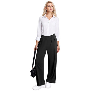 Crossover Waist Wide Leg Draped Pants