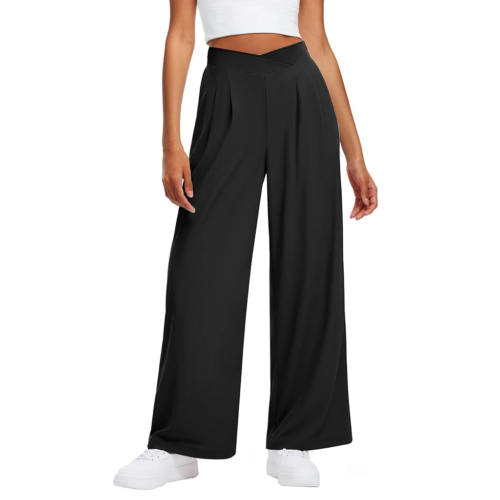 Crossover Waist Wide Leg Draped Pants