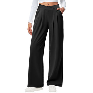 Crossover Waist Wide Leg Draped Pants