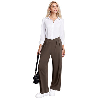 Crossover Waist Wide Leg Draped Pants