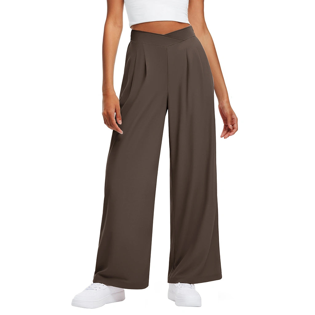 Crossover Waist Wide Leg Draped Pants