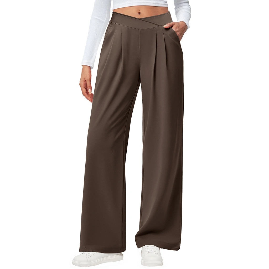 Crossover Waist Wide Leg Draped Pants