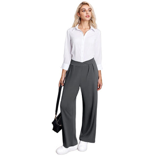 Crossover Waist Wide Leg Draped Pants