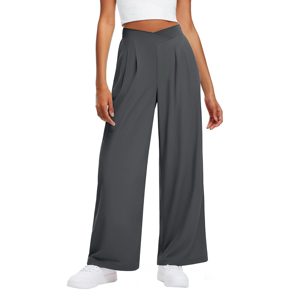 Crossover Waist Wide Leg Draped Pants