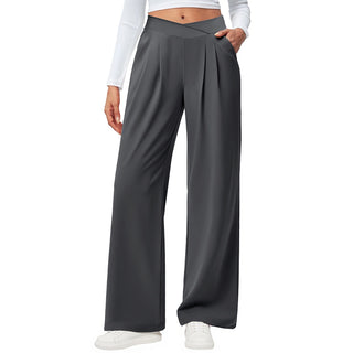Crossover Waist Wide Leg Draped Pants
