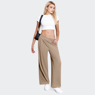 Crossover Waist Wide Leg Draped Pants