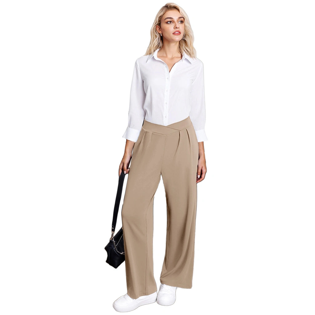 Crossover Waist Wide Leg Draped Pants