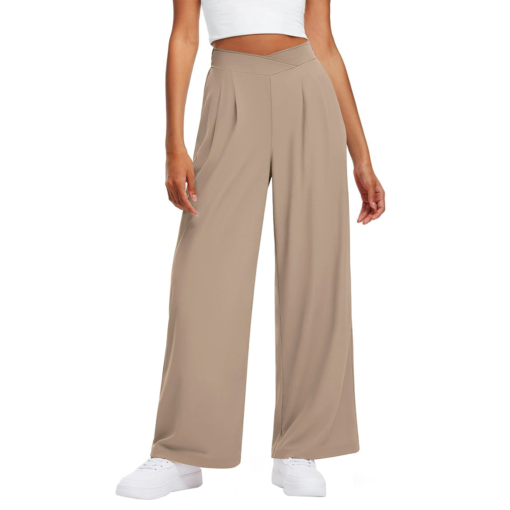 Crossover Waist Wide Leg Draped Pants