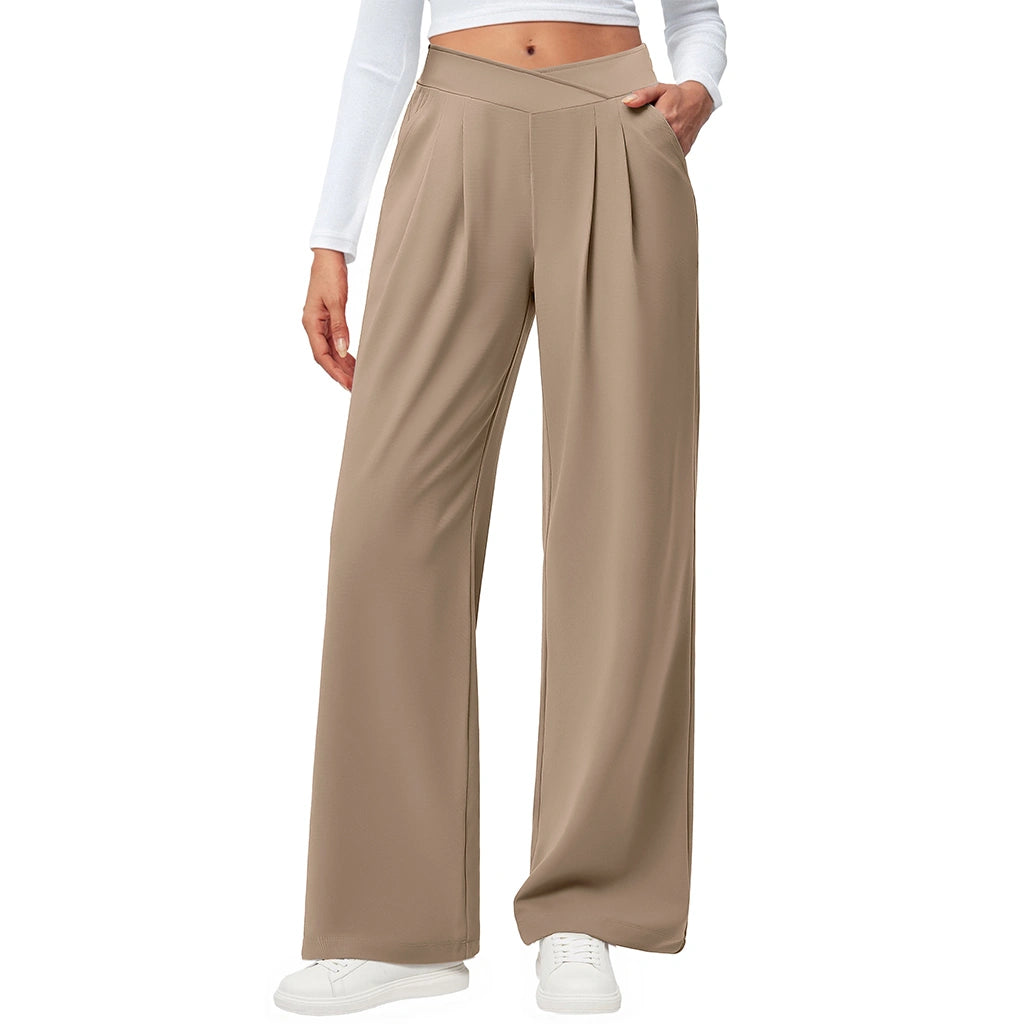 Crossover Waist Wide Leg Draped Pants