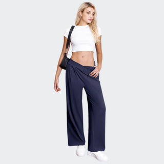 Crossover Waist Wide Leg Draped Pants