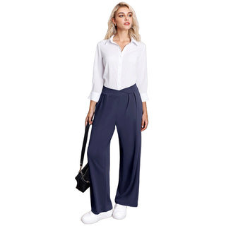 Crossover Waist Wide Leg Draped Pants