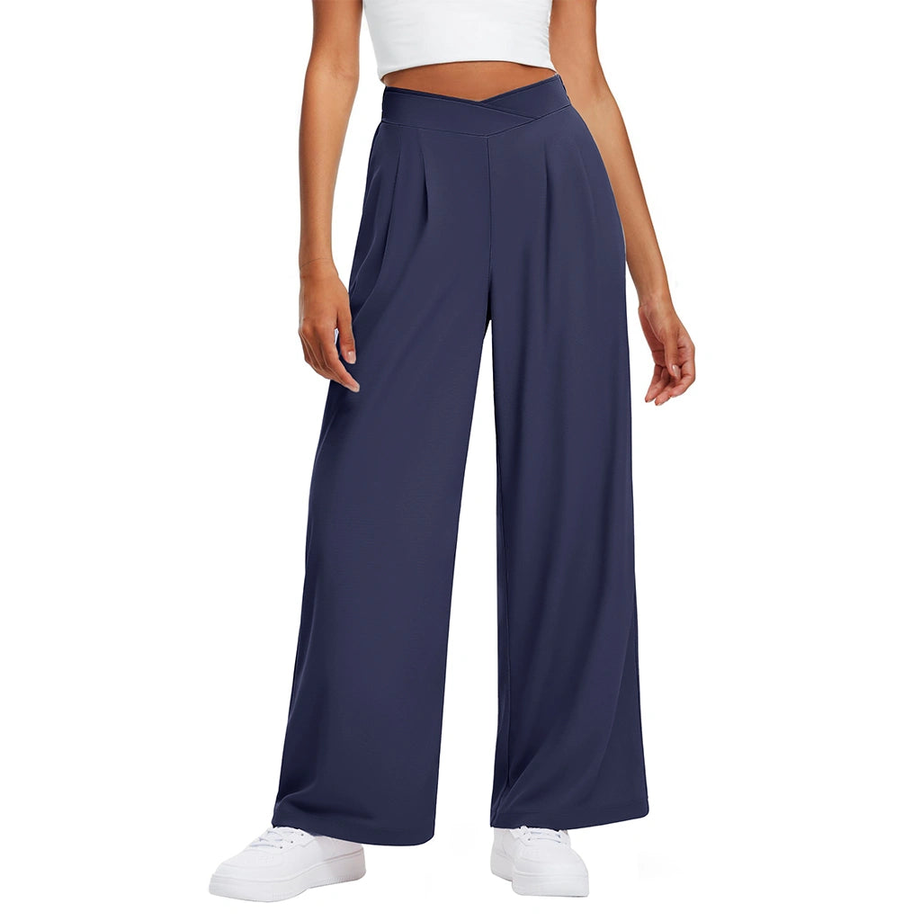 Crossover Waist Wide Leg Draped Pants