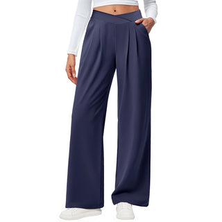Crossover Waist Wide Leg Draped Pants