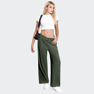 Crossover Waist Wide Leg Draped Pants