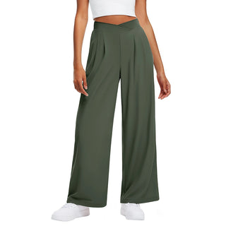 Crossover Waist Wide Leg Draped Pants